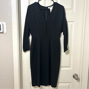 Max Mara V-Neck Midi Dress with button bodice in Black Size 8